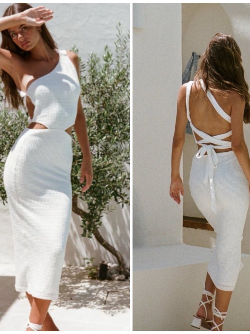 Sabo Backless Carolina One Shoulder Midi Dress in White